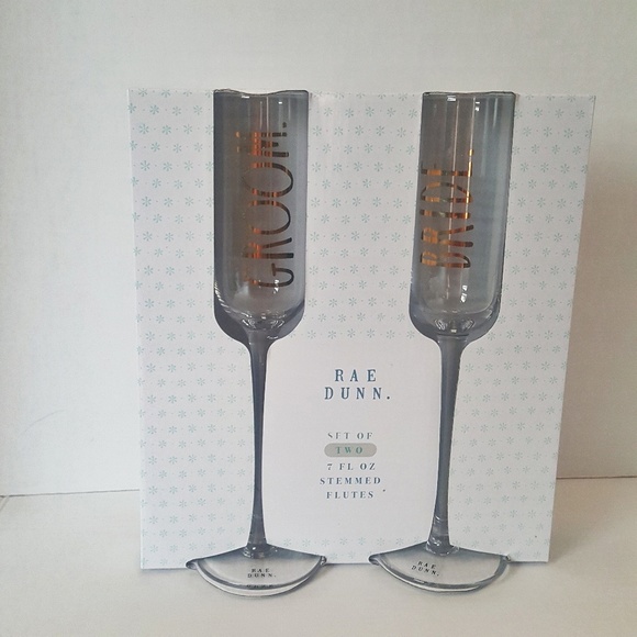 Rae Dunn Other - Rae Dunn 7oz Stemmed Bride and Groom Flutes